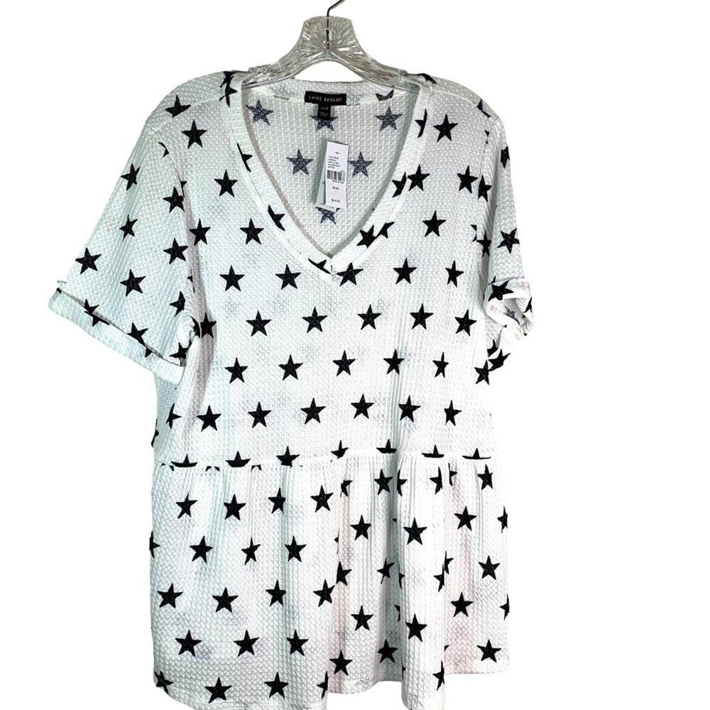 LANE BRYANT "Swing" White w/Black Stars Top in a "waffle pattern" Sz 14-16 NWT